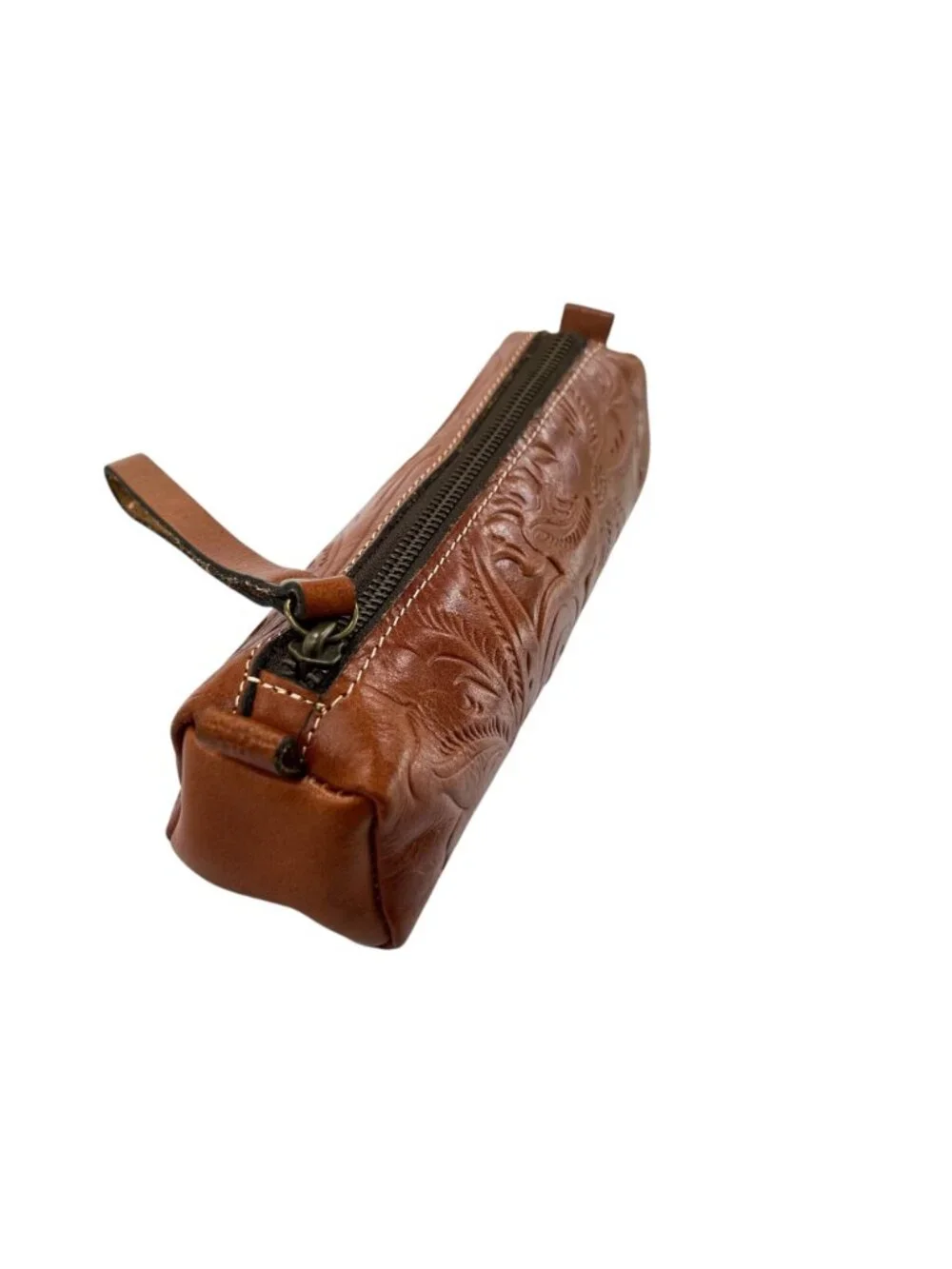 Patricia Nash Isla Oblong Embossed Leather Case Brown Tooled Leather